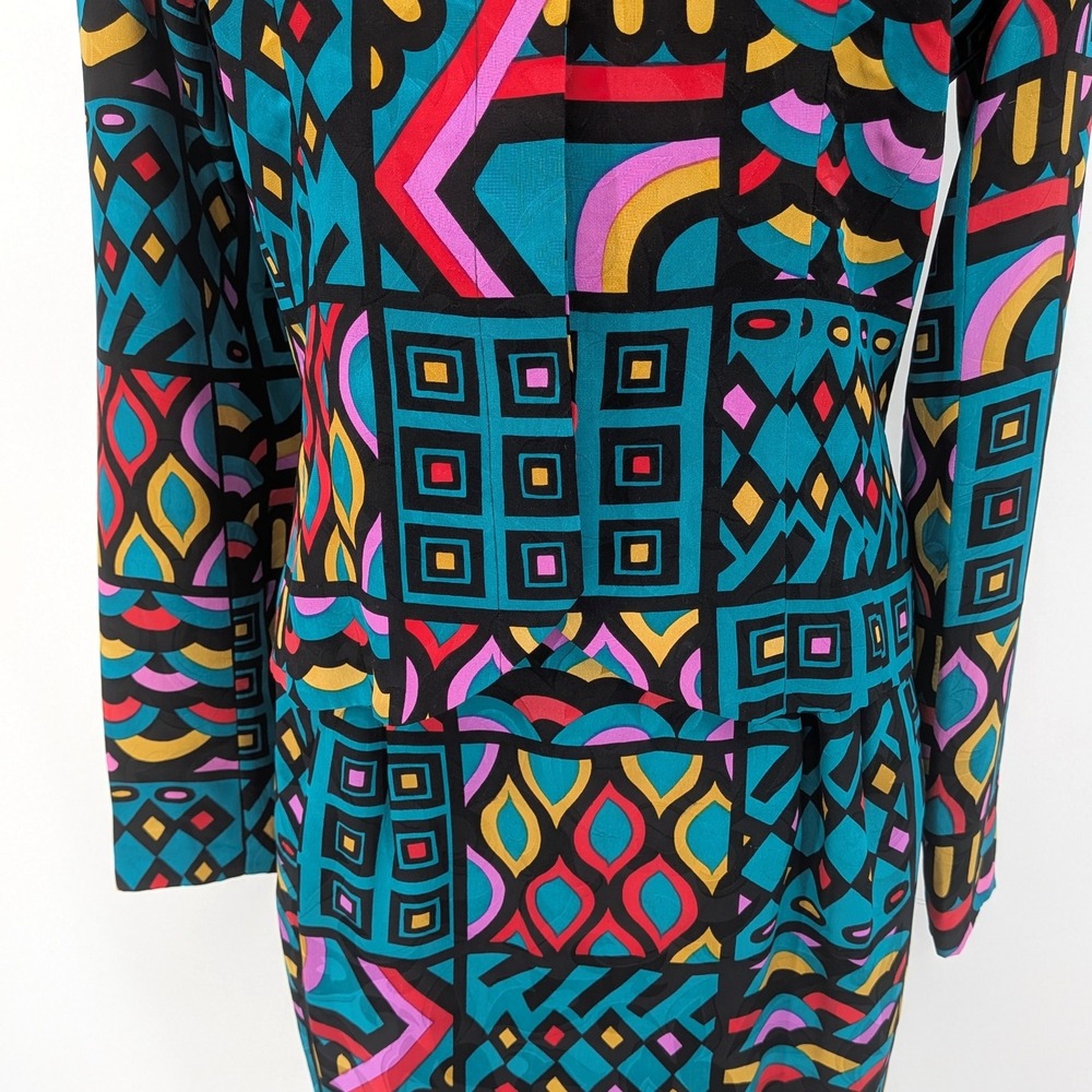 Anne Crimmins Signature Silk Blend Art‎ Print Jacket Skirt Set Geometric Vintage - Picture 16 of 16